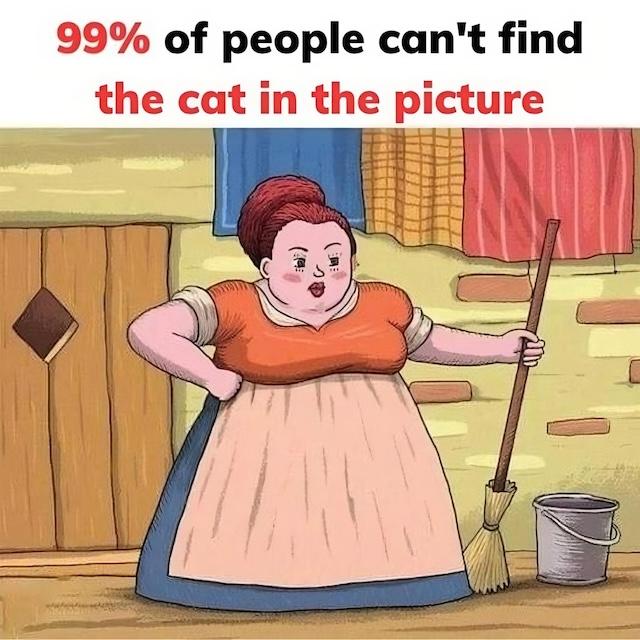 99% of people can't find the cat in the picture: This image challenges the viewer to find a cleverly hidden cat among everyday objects, testing observation skills.